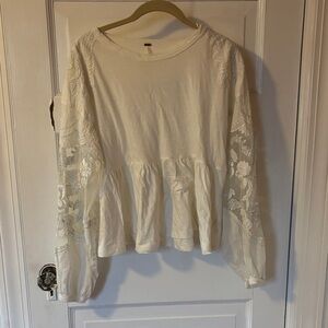 Women's Cream Lace Sleeve Peplum Top